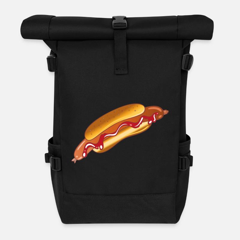 Hot Dog Sausage Bun Ketchup Fast Food Junk BBQ - Roll Top Backpack - black