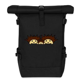 Cute Hedgehog Family - Rolltop Rucksack - Schwarz - Vorne
