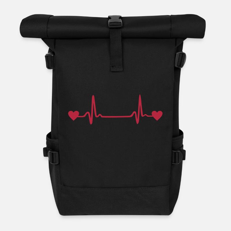 Herzschlag, Herz, EKG - Rolltop Rucksack - Schwarz