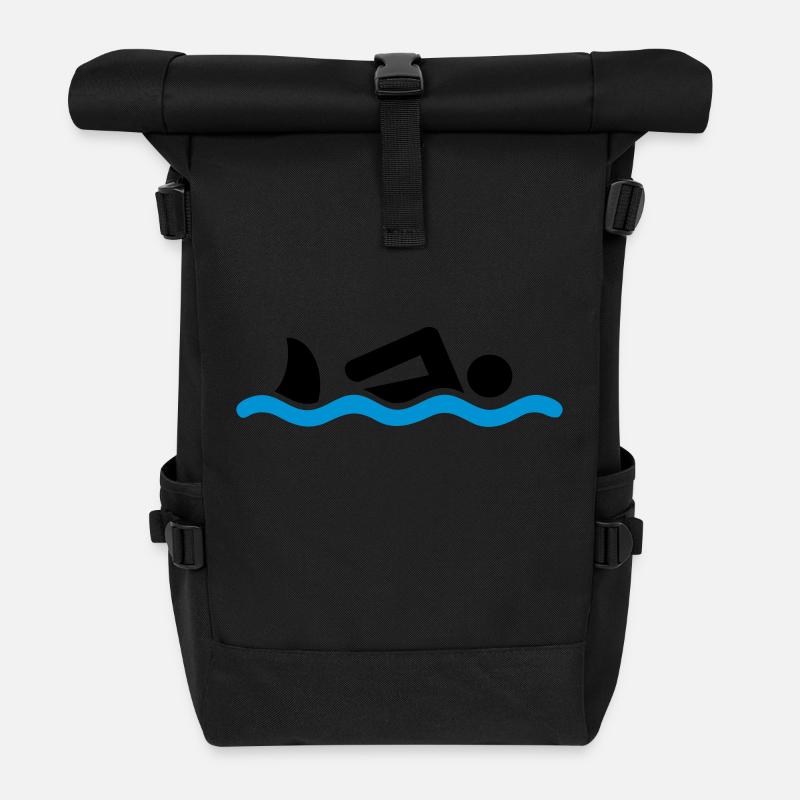 schwimmen mit Hai - Rolltop Rucksack - Schwarz