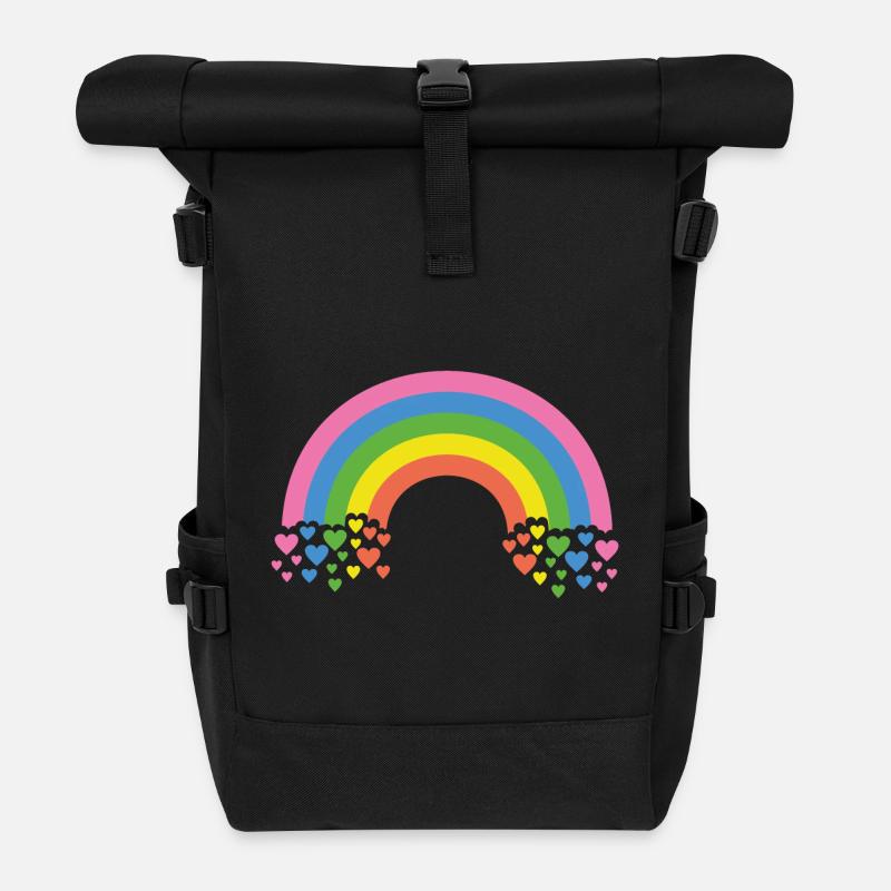 Regenbogen mit Herzen - Rolltop Rucksack - Schwarz