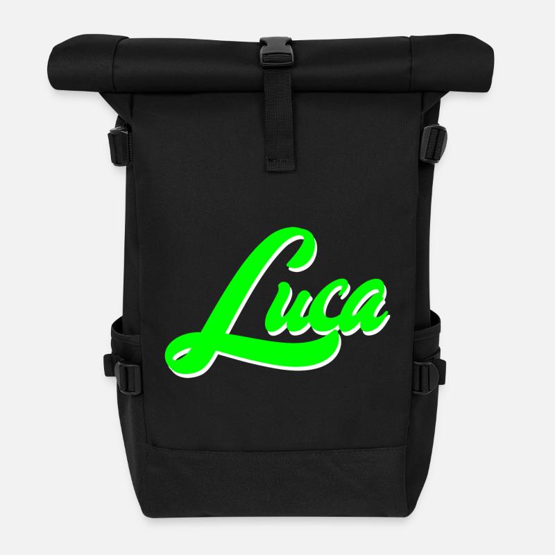 Luca Leuchtender Neon-Lettering Schriftzug - Rolltop Rucksack - Schwarz