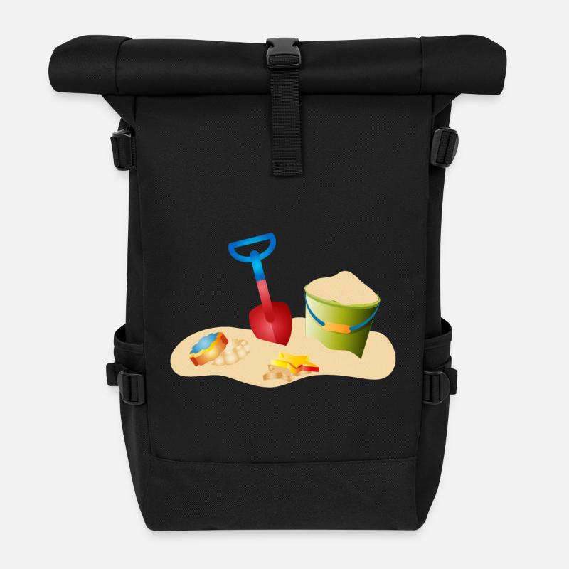Sand Spielzeug am Strand oder im Sandkasten - Rolltop Rucksack - Schwarz