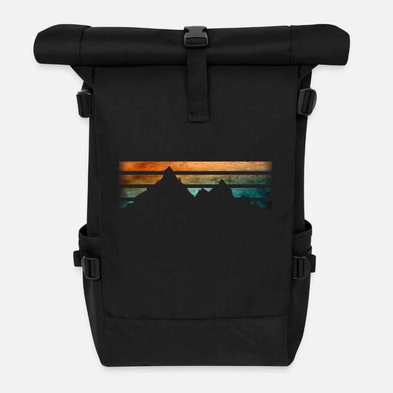 Berge - Wandern - Retrostripes - Rolltop Rucksack - Schwarz