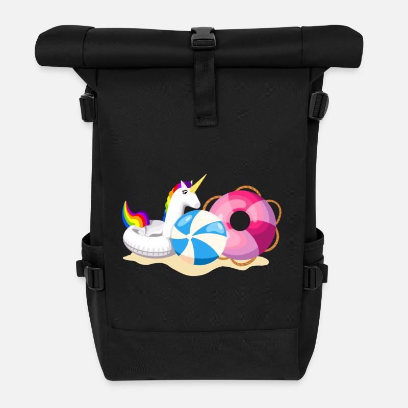 Unicorn Strandparty Sommer - Rolltop Rucksack - Schwarz