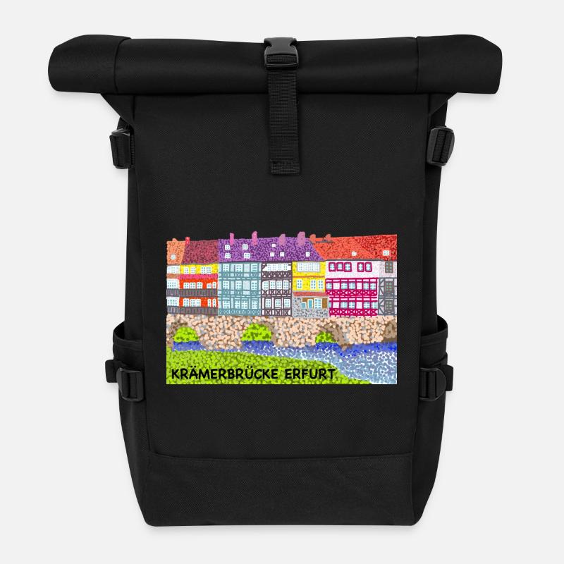 Erfurt, Krämerbrücke - Rolltop Rucksack - Schwarz