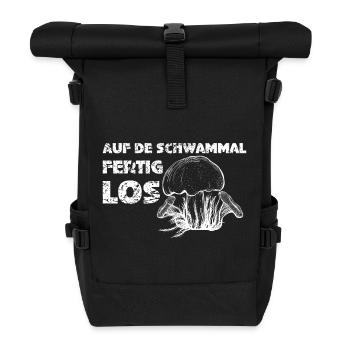auf de Schwammal fertig los - auf die Pilze fertig - Rolltop Rucksack - Schwarz - Vorne
