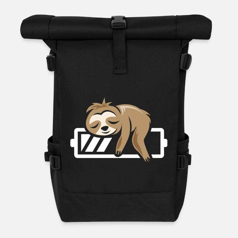 Faultier lustig schlafen Batterie loading Symbol - Rolltop Rucksack - Schwarz