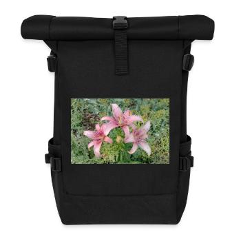 Pink Lily Blossom - Roll Top Backpack - black - Front