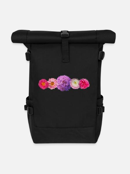 Floral Pink Blossoms Floral Ribbon Autumn Late Summer - Roll Top Backpack - black