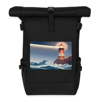 Leuchtturm bei Nacht - Rolltop Rucksack - Schwarz - Vorne