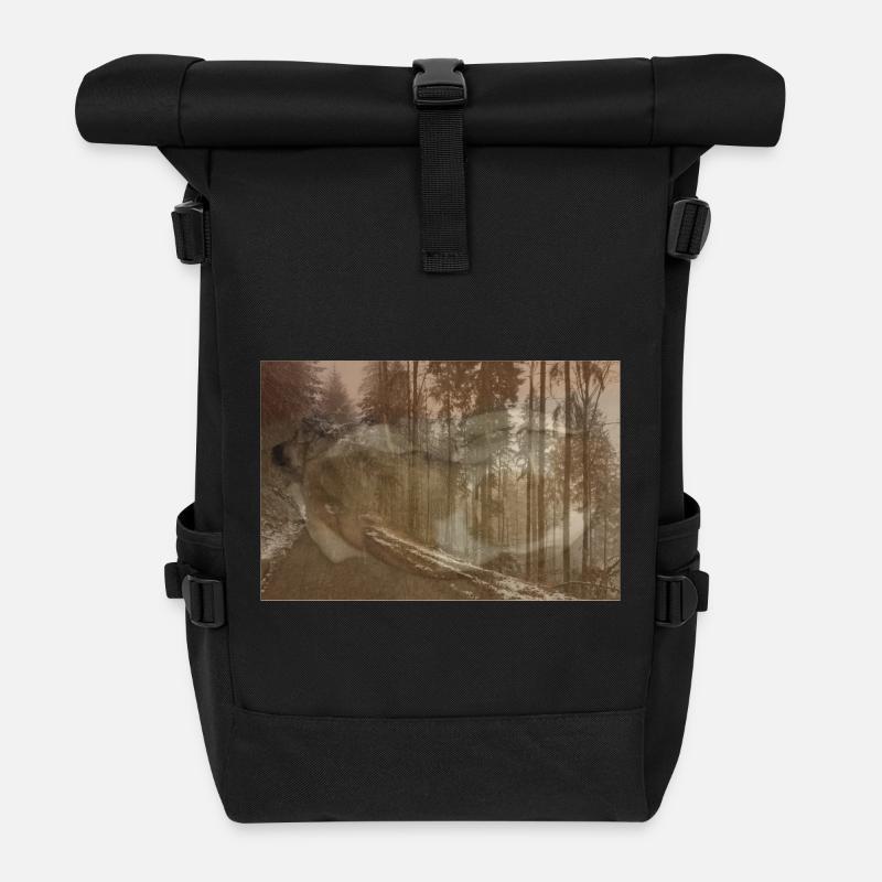 Hund verschmolzen in winterlichem Pfad - Rolltop Rucksack - Schwarz