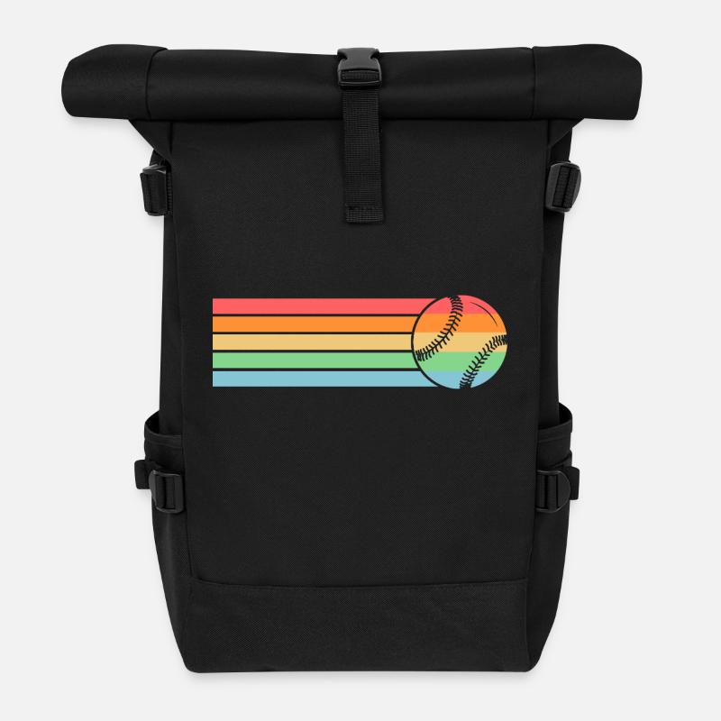 Baseball Player Baseball - Roll Top Backpack - black