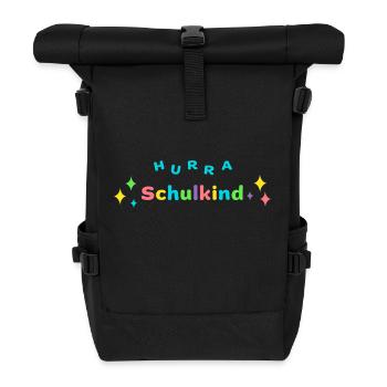HURRA SCHULKIND - Einschulung Erstklässler - Rolltop Rucksack - Schwarz - Vorne