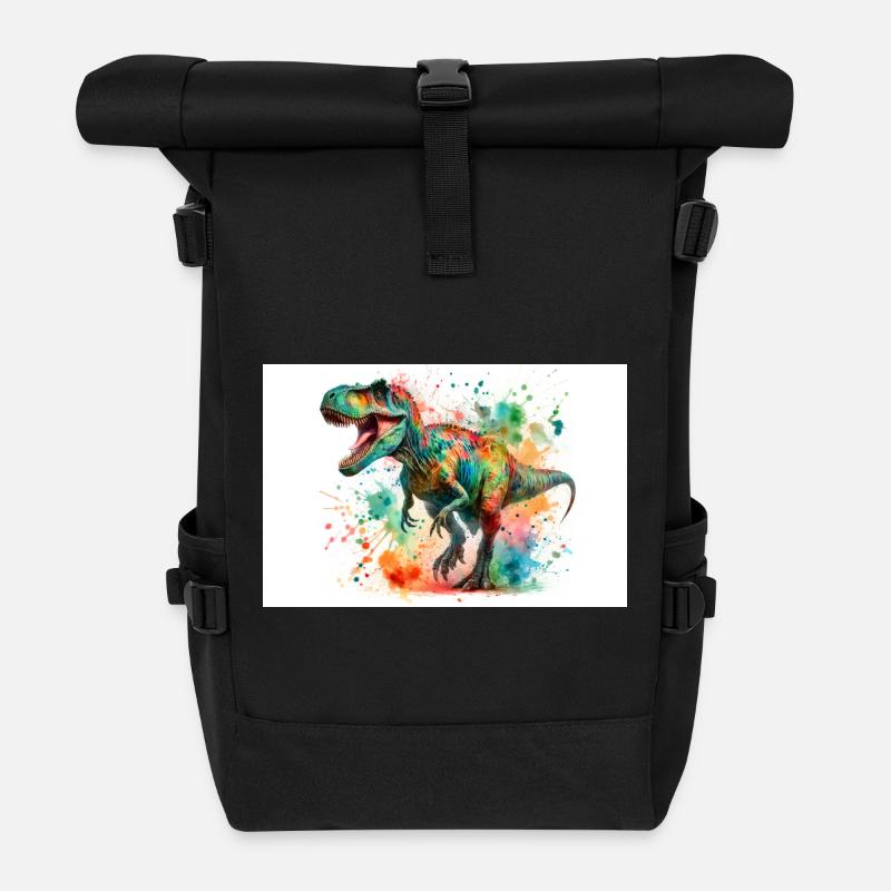 T-Rex Cartoon in Bright Colors - Roll Top Backpack - black