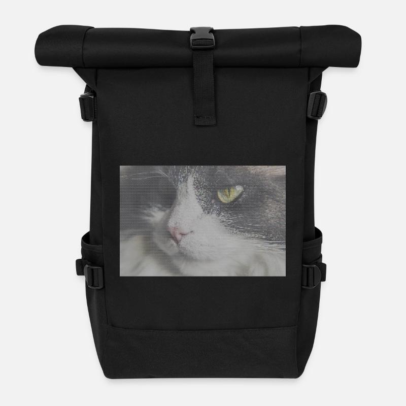 Cat portrait in glitch look - Roll Top Backpack - black