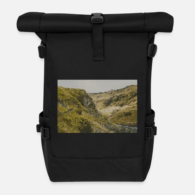 Desert River Valley Landscape - Roll Top Backpack - black