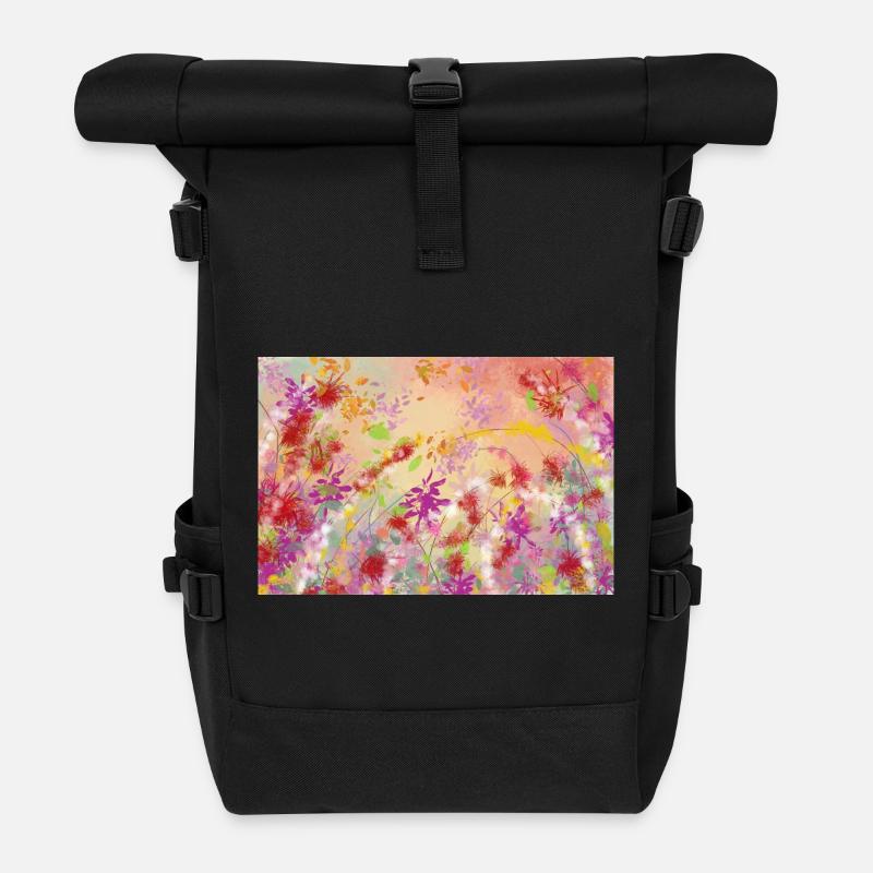 Pastellblüten Farbwirbel Muster - Rolltop Rucksack - Schwarz