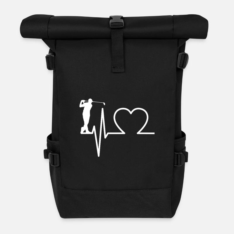 Golf EKG Herzschlag – Golfer Herzlinie - Rolltop Rucksack - Schwarz