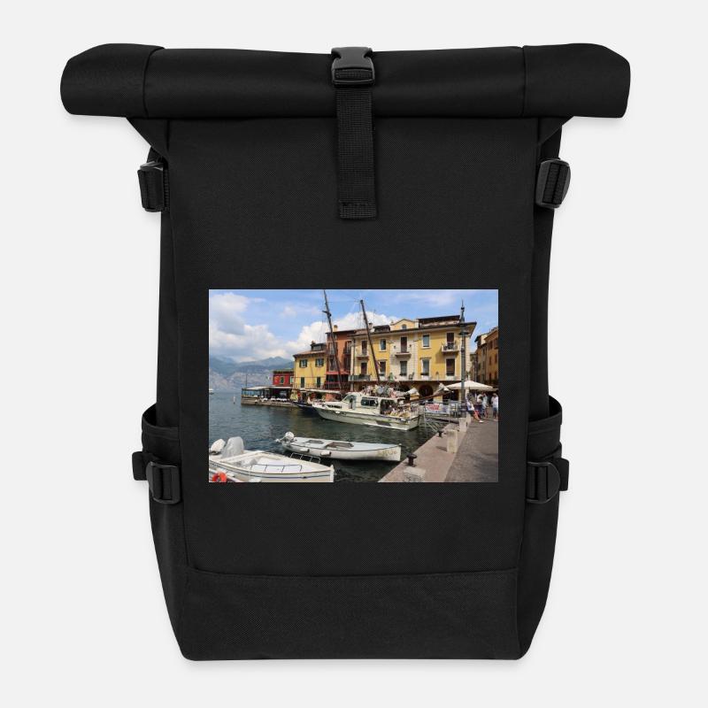 Der Hafen von Malcesine - Rolltop Rucksack - Schwarz