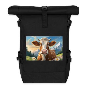 Vache joyeuse dans le panorama alpin - Sac à dos roll top - noir - Devant
