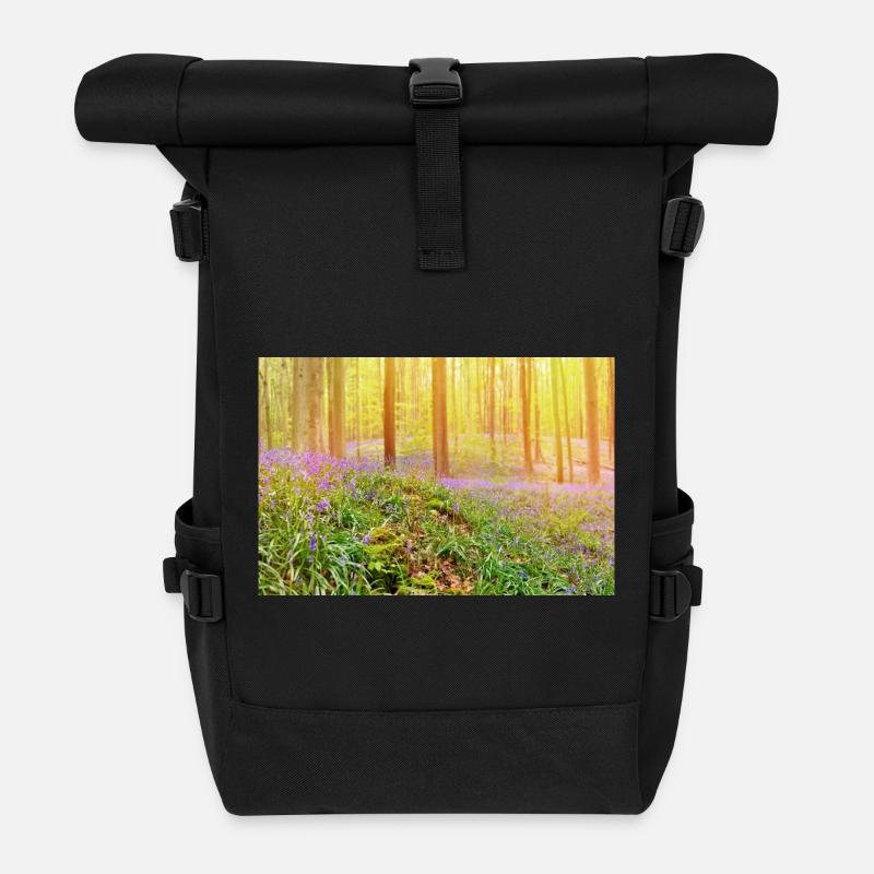 Sunlit Bluebell Forest Glow - Roll Top Backpack - black