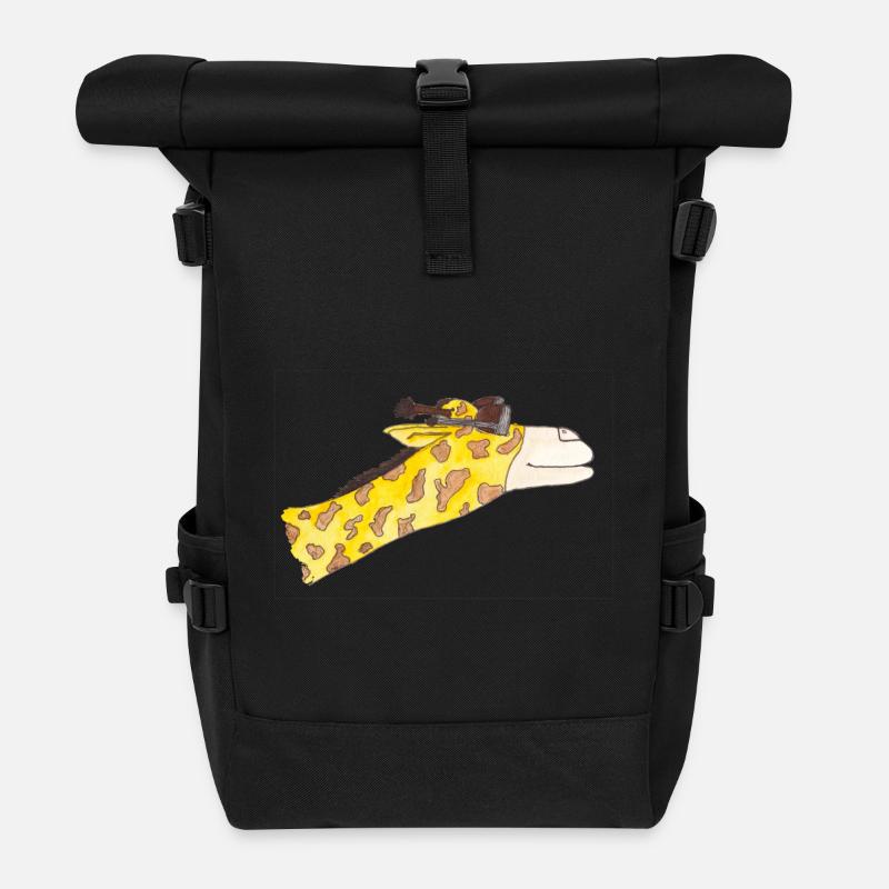 Giraffe in the wind - Roll Top Backpack - black