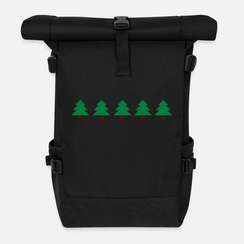 Weihnachtsbäume Pixel - Rolltop Rucksack - Schwarz