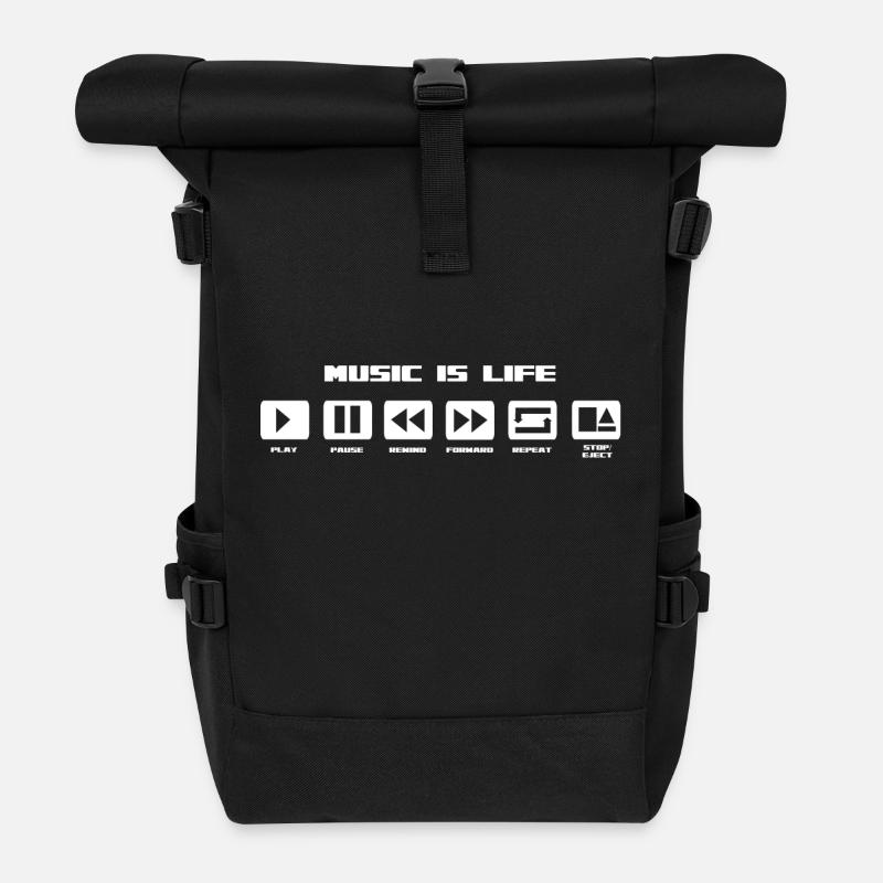 music is life - Roll Top Backpack - black