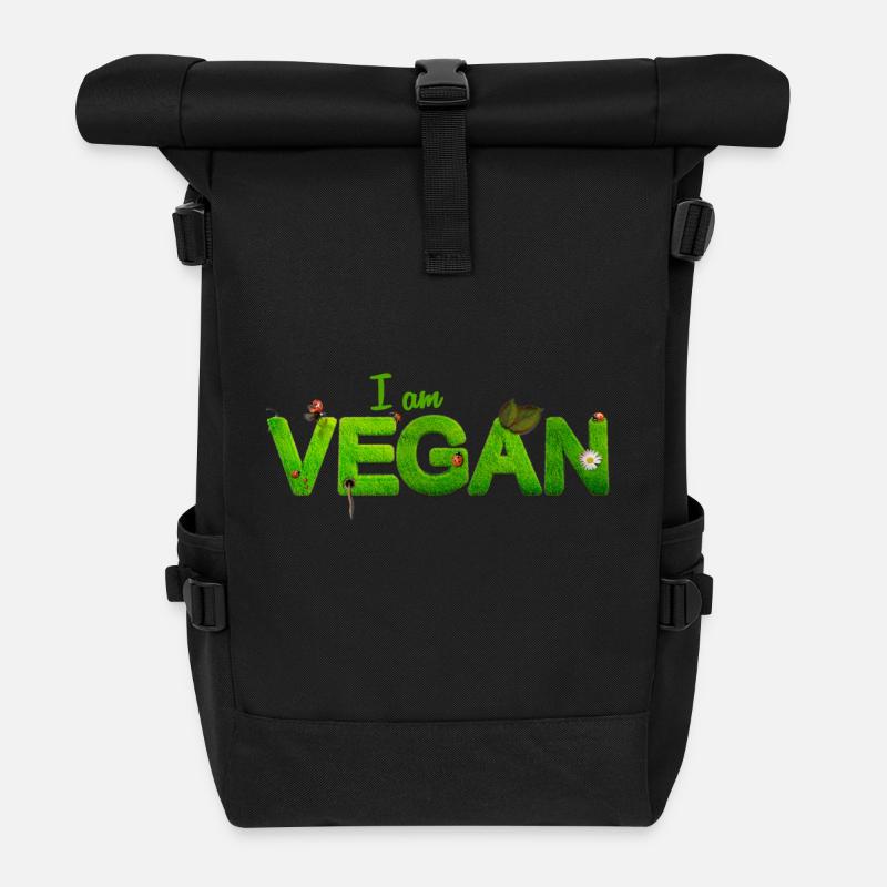 I am vegan - Rolltop Rucksack - Schwarz
