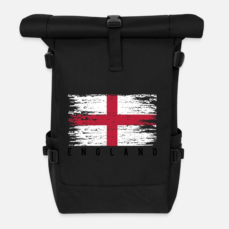 Distressed English Cross - Roll Top Backpack - black