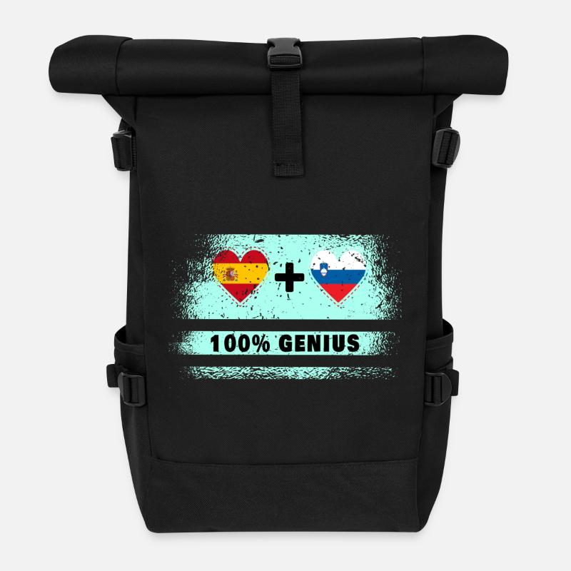 Spanien und Slowenien 100% Flaggengenie - Rolltop Rucksack - Schwarz