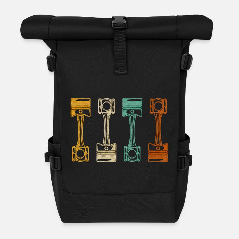 Retro Car Mechanic - Roll Top Backpack - black