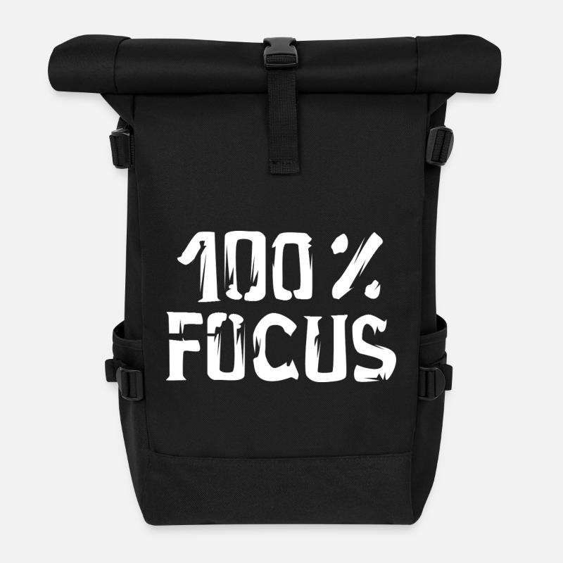 100% focus training - Sport Motivation - Rolltop Rucksack - Schwarz