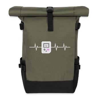 Press Start - I love Retro Gaming - Rolltop Rucksack - Olive/Schwarz - Vorne