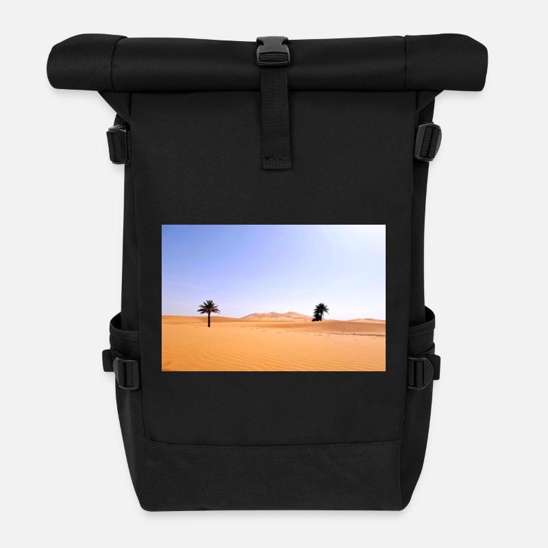 Solar Palms in Golden Desert - Roll Top Backpack - black