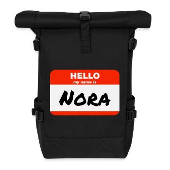 Hello My Name Is Nora Etikett Namensschild - Rolltop Rucksack - Schwarz - Vorne