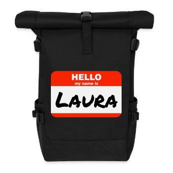 Hello My Name Is Laura Etikett Namensschild - Rolltop Rucksack - Schwarz - Vorne