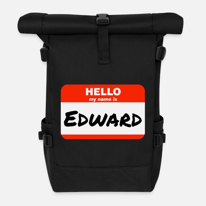 Hello My Name Is Edward Etikett Namensschild - Rolltop Rucksack - Schwarz
