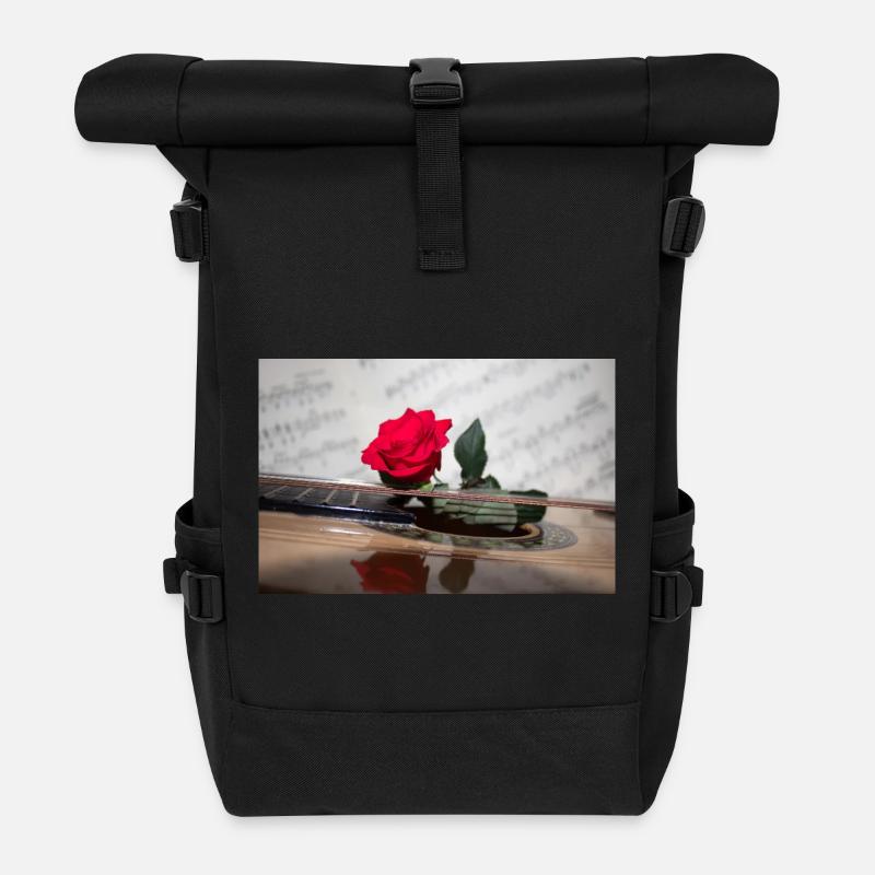 Red Rose an der Gitarre - Rolltop Rucksack - Schwarz