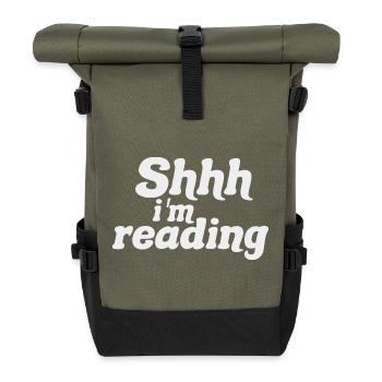 Sei still! Ich lese – Stille, ich lese – Bücher lesen - Rolltop Rucksack - Olive/Schwarz - Vorne