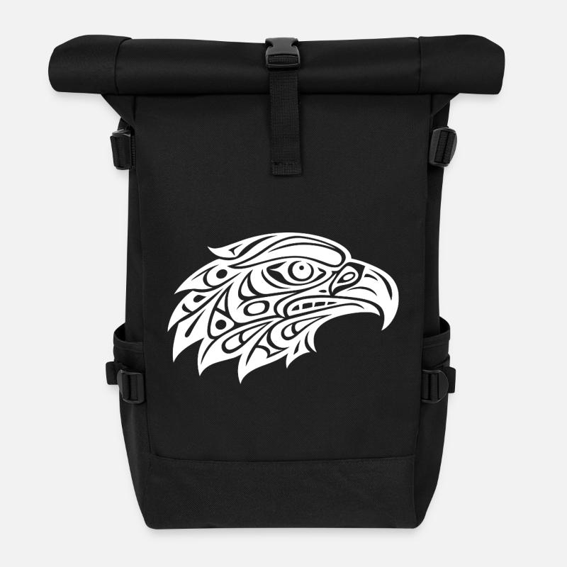 Tribal Eagle Head Art - Roll Top Backpack - black