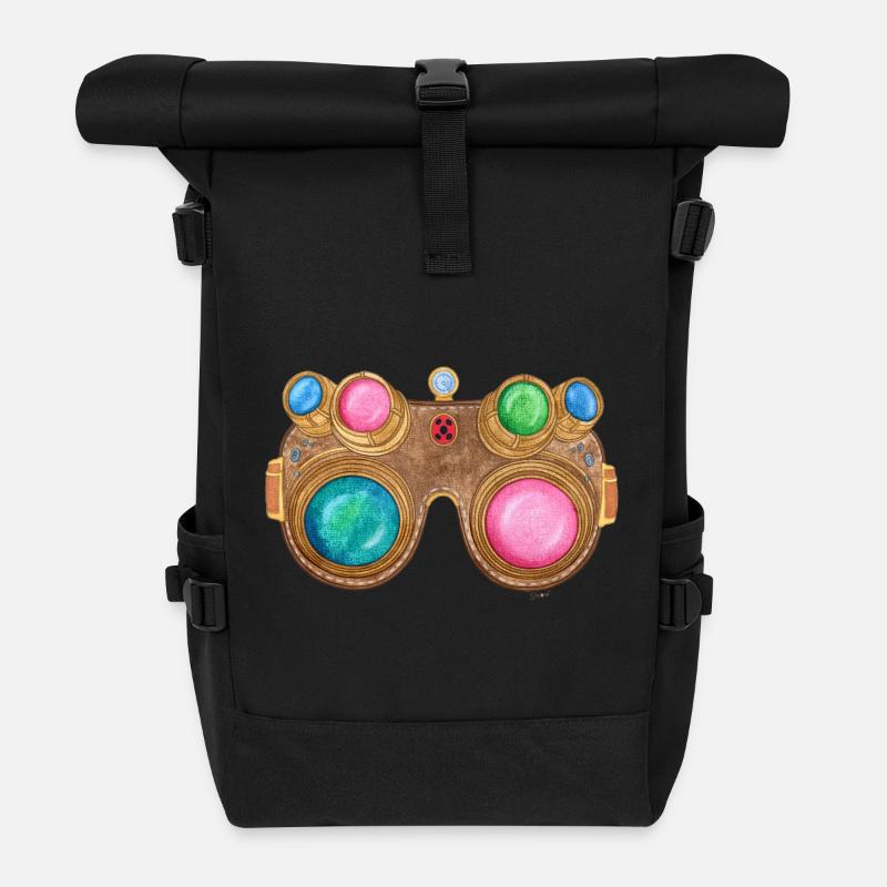 Rainbow Steampunk Glasses - Roll Top Backpack - black