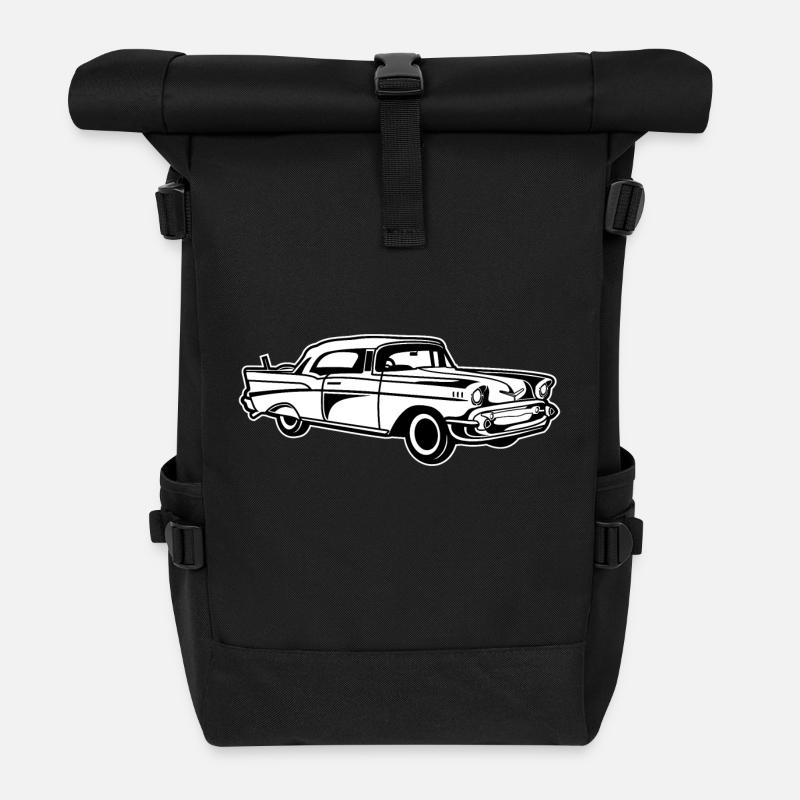 Chevy Bel Air / Oldtimer 01_schwarz weiß - Rolltop Rucksack - Schwarz