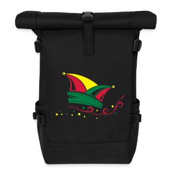 Carnival, jester cap, streamers - Roll Top Backpack - black - Front