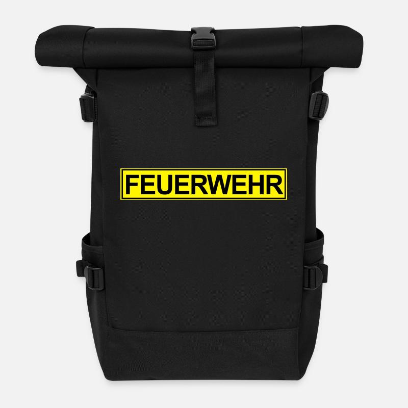 Feuerwehr Neon klein - Rolltop Rucksack - Schwarz