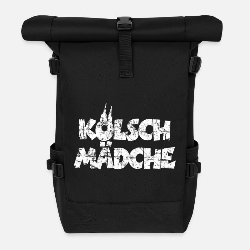 Kölsch Mädche mit Kölner Dom Köln (Vintage Weiß) - Rolltop Rucksack - Schwarz