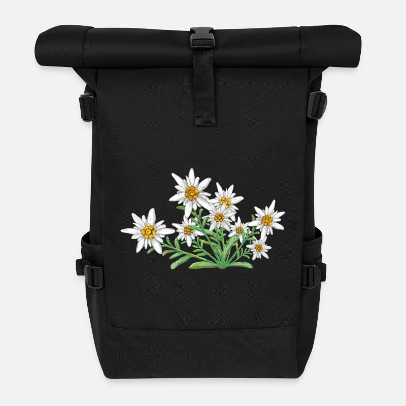 L’Edelweiss, Fleur des Alpes, Fleur de Suisse - Sac à dos roll top - noir