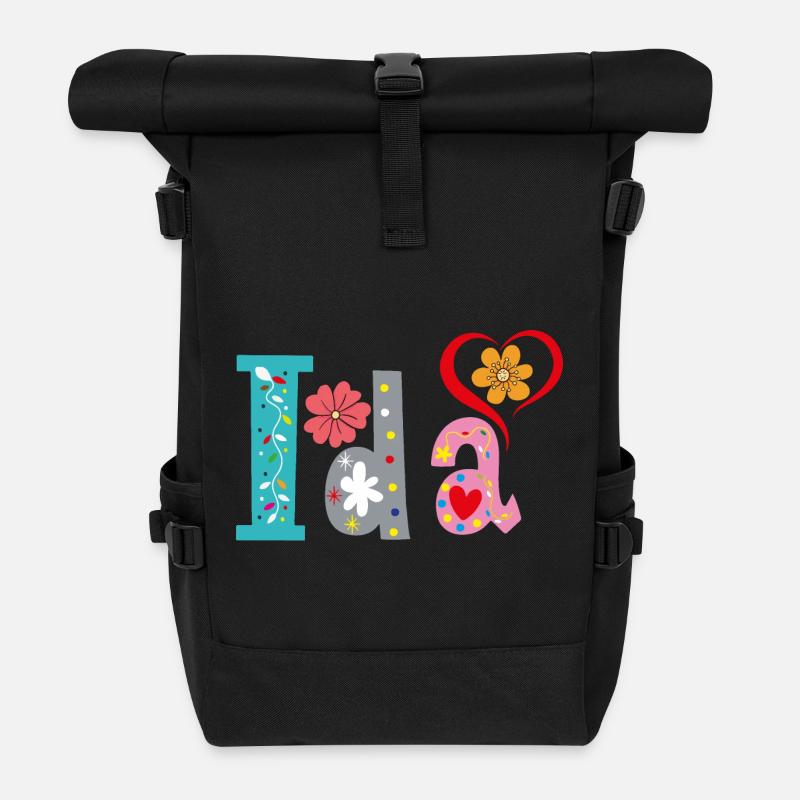 Personalisierter Ida-Name - Rolltop Rucksack - Schwarz