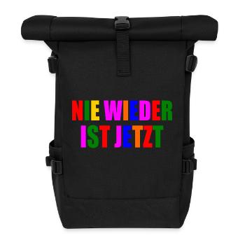 Nie wieder ist jetzt - Rolltop Rucksack - Schwarz - Vorne